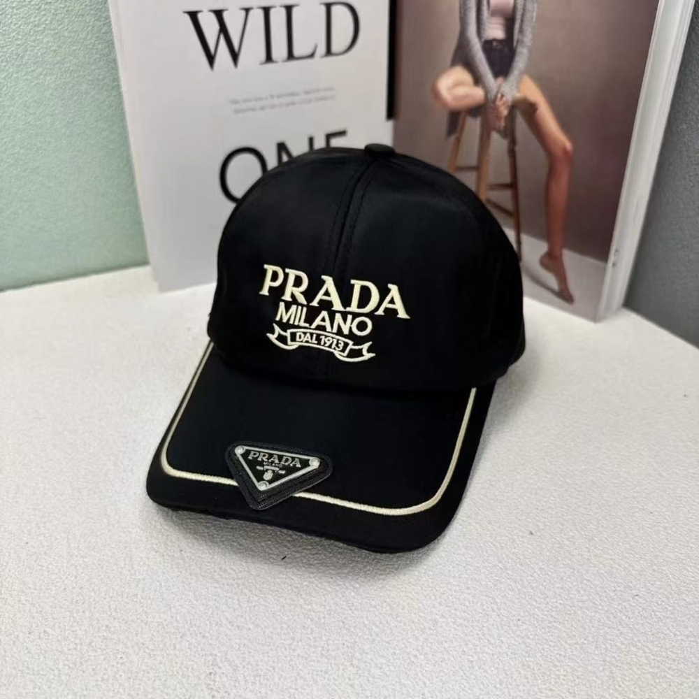 Prada Dual Logo Nylon Baseball Cap Black
